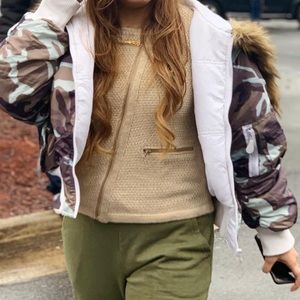Camouflage Bomber jacket with furry hoodie
